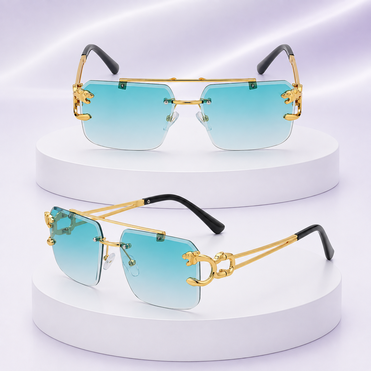 Steampunk Rimless Square Sunglasses Men 2025 Luxury Brand Designer Gold Lion Decoration Sun Glasses for Women Vintage Eyewear