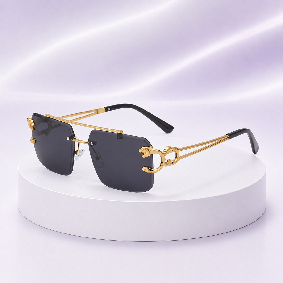 Steampunk Rimless Square Sunglasses Men 2025 Luxury Brand Designer Gold Lion Decoration Sun Glasses for Women Vintage Eyewear