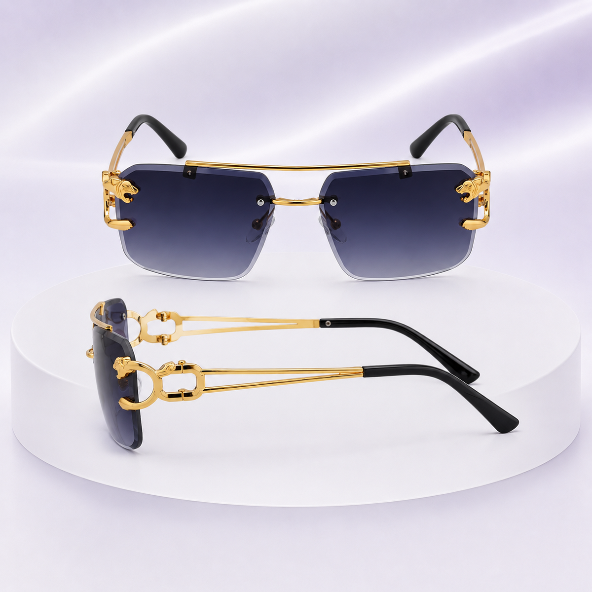 Steampunk Rimless Square Sunglasses Men 2025 Luxury Brand Designer Gold Lion Decoration Sun Glasses for Women Vintage Eyewear