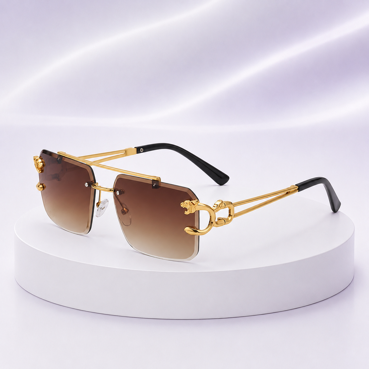 Steampunk Rimless Square Sunglasses Men 2025 Luxury Brand Designer Gold Lion Decoration Sun Glasses for Women Vintage Eyewear