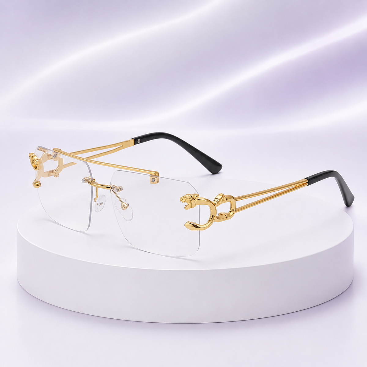 Steampunk Rimless Square Sunglasses Men 2025 Luxury Brand Designer Gold Lion Decoration Sun Glasses for Women Vintage Eyewear