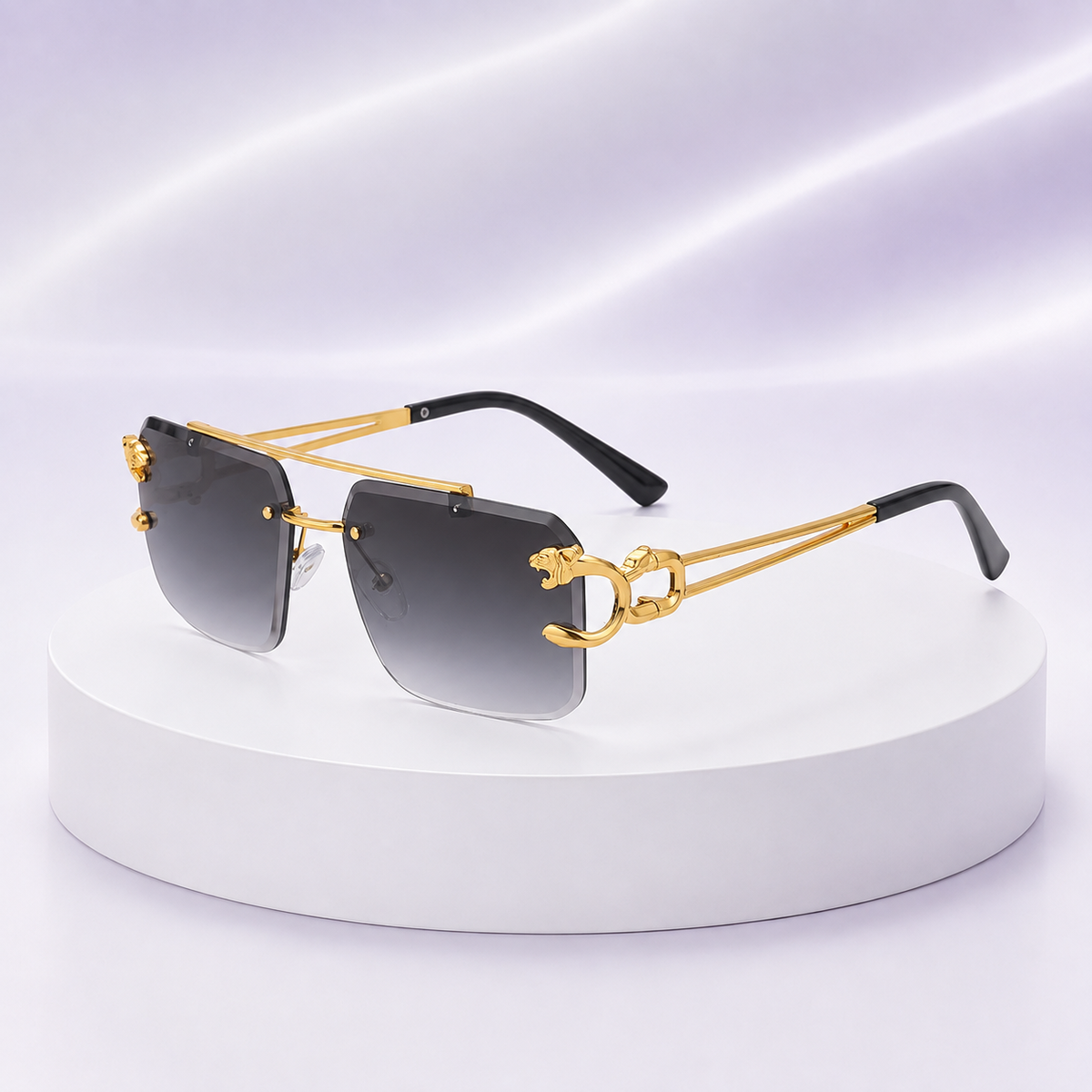Steampunk Rimless Square Sunglasses Men 2025 Luxury Brand Designer Gold Lion Decoration Sun Glasses for Women Vintage Eyewear